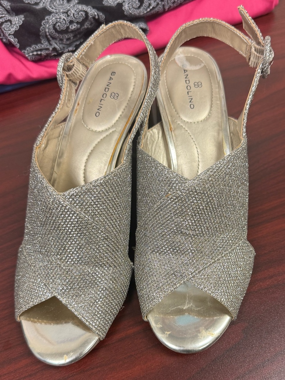Bandolino silver glitter peep-toe slingback sandals